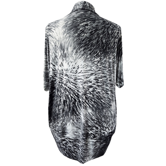 Chico's Gray Neutral Bursts Billie Open Drape Front Lightweight Topper Jacket - Picture 2 of 7